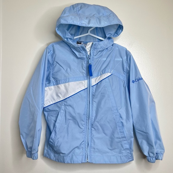 Columbia Other - Columbia Lightweight Hooded Jacket Kids Size 4/5 Light Blue White Zip Up